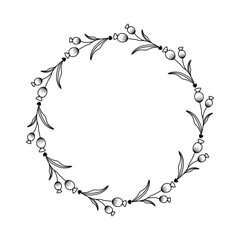 Simple Floral Wreath, Black and White Circular Monogram Family Signs