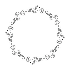 Elegant Floral Frame Monogram, Black and White Circular Wreath, Family Name Sign