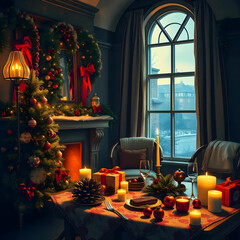 Festive Christmas Celebration Still Life with Holiday Decorations