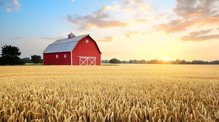 Sunset Over Golden Wheat Field Rural Landscape High-Resolution Photography Serene Environment Vibrant Viewpoint Nature Concept