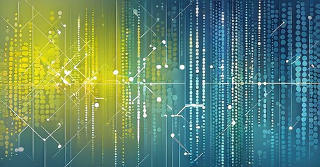 Obraz premium abstract wallpaper illustration, symbolic for artificial intelligence, lines, dots and pattern, vibrant yellow green and blue hues