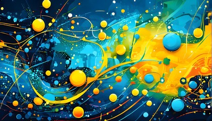 abstract wallpaper illustration, symbolic for artificial intelligence, lines, dots and pattern, vibrant yellow green and blue hues