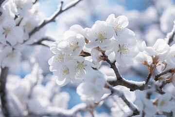 Obraz premium The Tree s Branches Gracefully Adorned with a Multitude of Pure White Blossoms