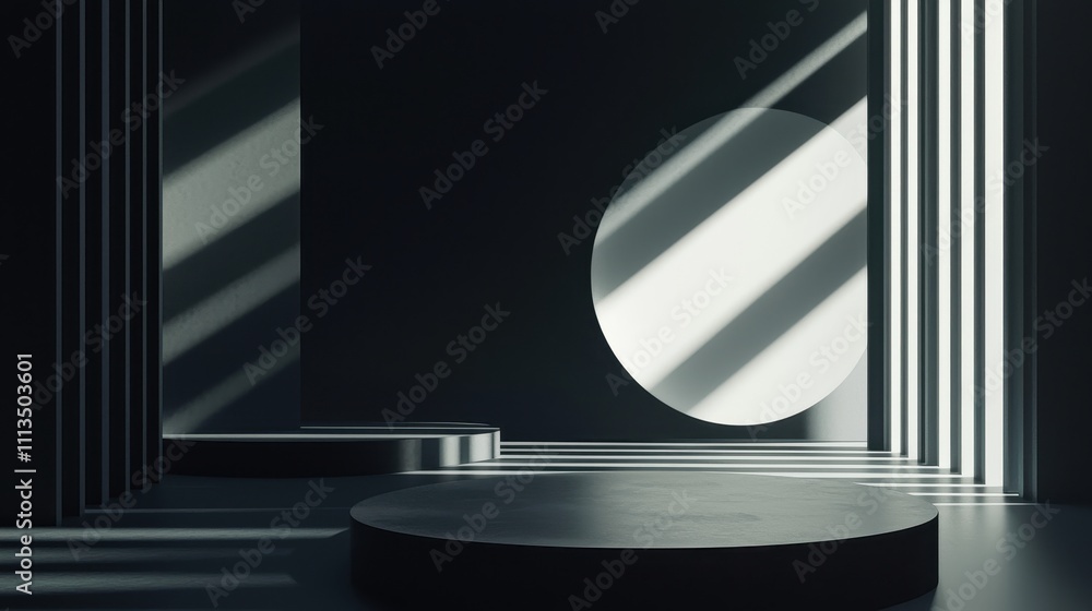 Aufkleber minimalistic modern mockup with sharp shadows and geometric shapes in dark tones