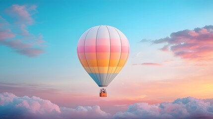 Fototapeta premium Hot Air Balloon Adventure Over Serene Clouds at Sunset High-Resolution Image in a Dreamy Atmosphere Captured in Ultra-Detailed Focus