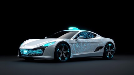 Futuristic Vehicle Showcase Digital Exhibition High-Resolution Imagery Dark Environment Ultra-Detailed Perspective Technology Concepts