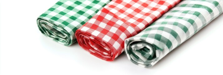 Fototapeta premium Three checkered napkins are stacked on top of each other