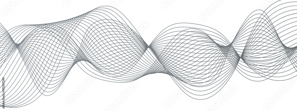 Poster Abstract vector background with flowing waves. Geometric line panorama vector design. Background pattern seamless luxury black wave. Frequency sound wave lines and twisted curve lines