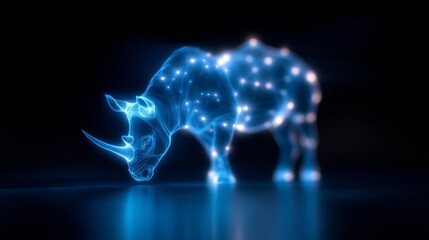 Glowing rhinoceros light display digital background animal wallpaper dark environment artistic viewpoint concept