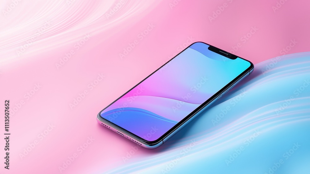 Aufkleber minimalistic mockup of smartphone on soft pink and blue gradient background for portfolio display