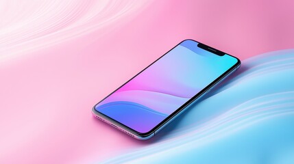 Minimalistic Mockup of Smartphone on Soft Pink and Blue Gradient Background for Portfolio Display