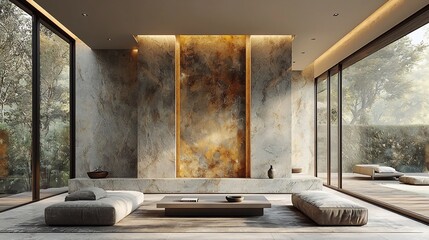 Tranquil Minimalist Living Space with Neutral Colors Abstract Art Accent