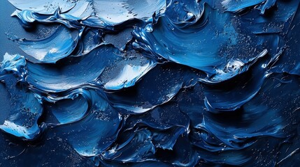 Abstract expressionist blue wave texture in oil paint