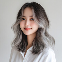 Fototapeta premium woman with dyed hair 염색 머리 여성 헤어스타일링 헤어샵 헤어모델