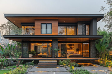 Modern Two Story House With Wooden Accents