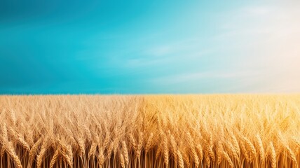 Obraz premium Golden wheat fields under a blue sky nature scene landscape photography rural environment peaceful viewpoint
