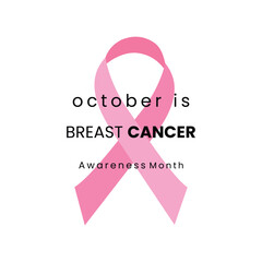 October is breast cancer awareness month with pink ribbon isolated on white background