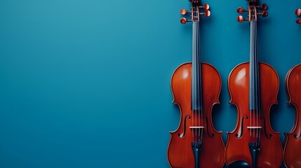 A set of orchestral strings against a royal blue background