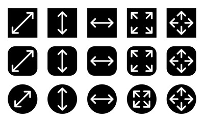 Large big screen display icon set. Compact, scalability, arrow mark, full screen, display screen size inch, Minimize and maximize, small and big display lcd line icons vector isolated illustration.