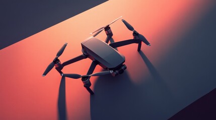Modern drone on vibrant abstract background with dramatic shadows