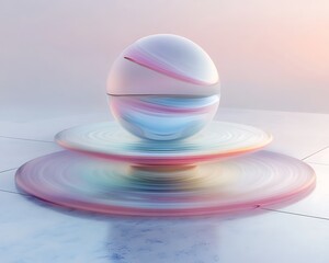 Obraz premium Conceptual 3D Art of Levitating Pastel Sphere on Abstract Platform