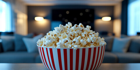 freshly popped popcorn in a cinema. AI generative.
