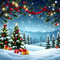 Obraz premium Lovely Realistic Christmas Background with Festive Holiday Decorations