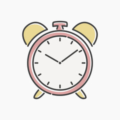 alarm clock cartoon flat line art. Illustration of alarm clock, perfect for needs related to reminder, deadline, time, and more.