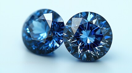 Fototapeta premium Elegant pair of sparkling blue diamonds: minimalist gemstone close-up on soft background