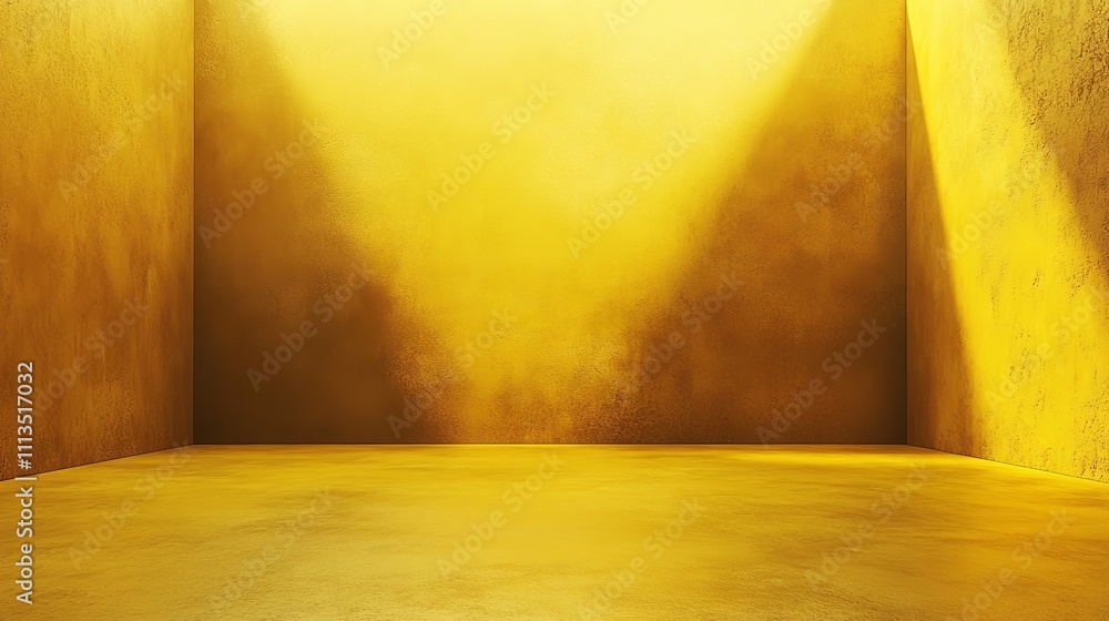 Poster Empty yellow background with spotlight in studio setting for product display or design presentation, realistic 3d render with cement texture