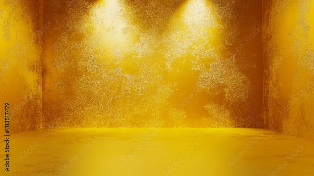 Poster Empty yellow background with spotlight in studio setting for product display or design presentation, realistic 3d render with cement texture