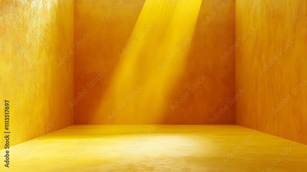 Poster Empty yellow background with spotlight in studio setting for product display or design presentation, realistic 3d render with cement texture