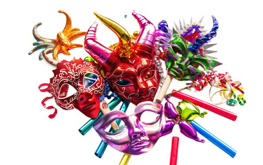 Masks Horns Beads Party Favors Isolated On Transparent Background PNG.