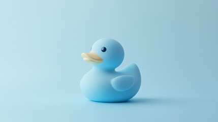 Blue rubber duck on a pastel blue background, minimalistic design concept