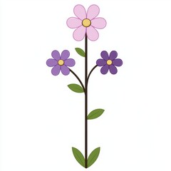 Charming Floral Illustration Featuring Beautiful Pink and Purple Flowers on a Green Stem Ideal for Decorative Purposes in Crafts or Digital Designs