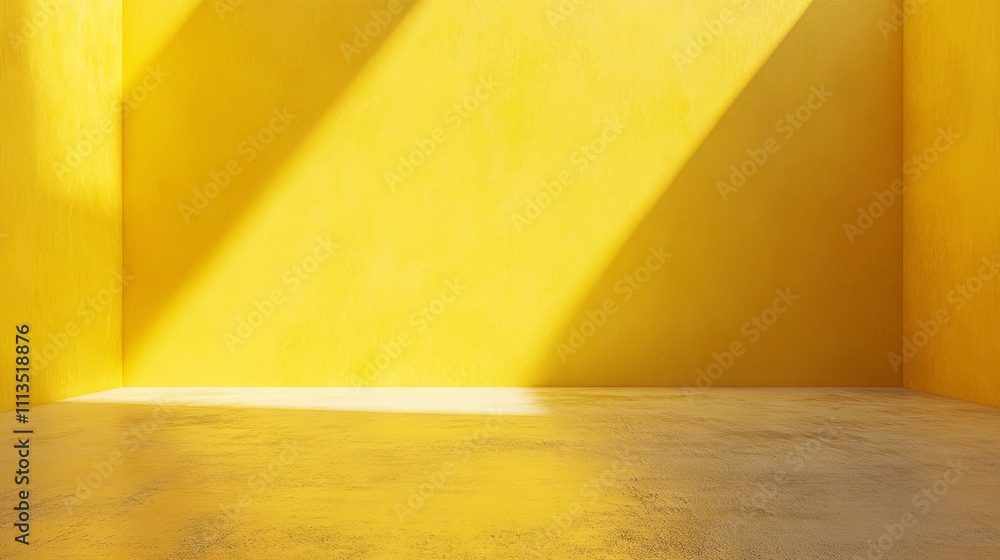 Poster empty yellow background with spotlight in studio setting for product display or design presentation,