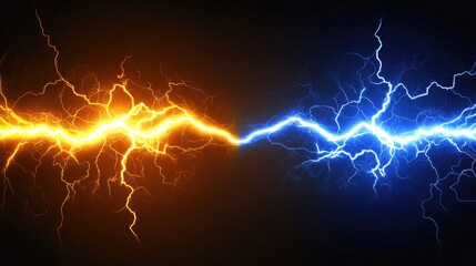 Dynamic Lightning Strikes in Orange and Blue Against Dark Background