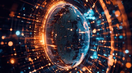 Fototapeta premium Abstract digital globe with glowing lines and data visualization
