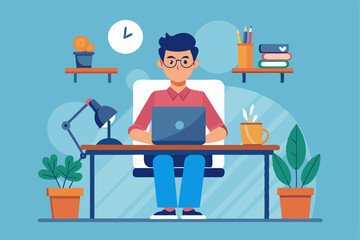 a man with desk flat illustration