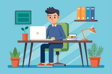 a man with desk flat illustration