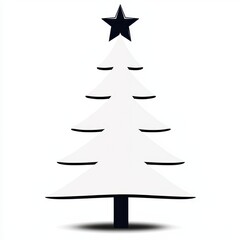 Obraz premium Minimalist Black and White Christmas Tree Design with Star on Top, Perfect for Holiday Decorations, Greeting Cards, and Festive Backgrounds
