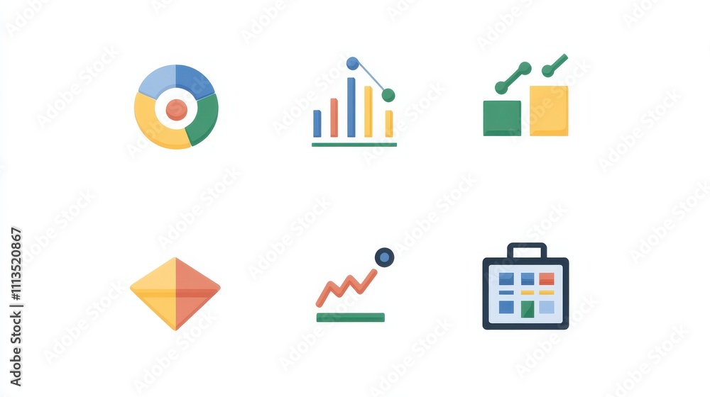 Poster colorful data visualization icons for business and analytics projects