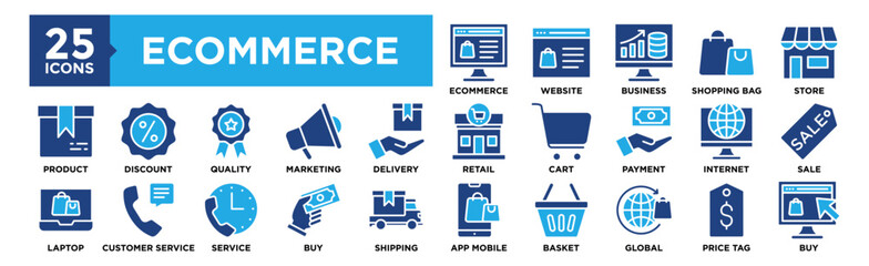 Ecommerce icon collection set. Containing design Ecommerce, Website, Business, Shopping Bag, Store