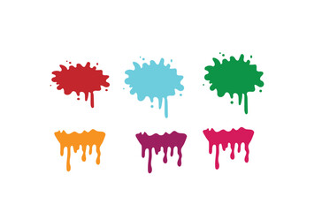 Set of colorful paint splashes. Colored paint splashes isolated on white background. Dripping ink.
