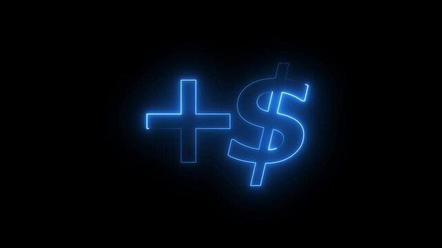 Neon dollar sing. dollar pluse , dollar income, growth dollar symbol icon animation