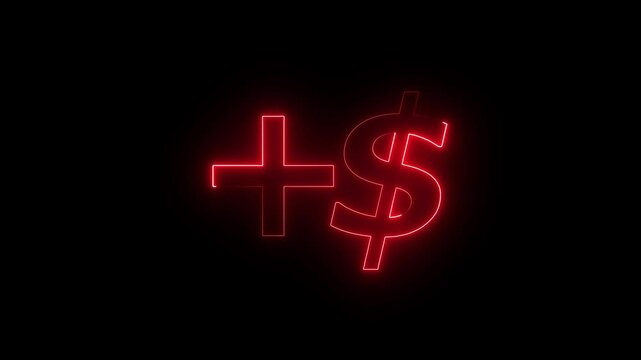 Neon dollar sing. dollar pluse , dollar income, growth dollar symbol icon animation