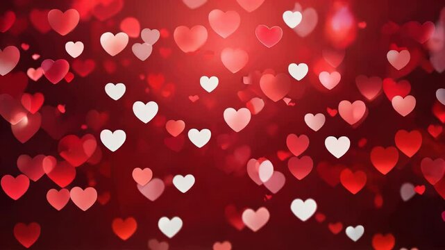 Romantic pattern of red and white hearts on a blurred red background, symbolizing love and passion, perfect for Valentine's Day. Video 4k