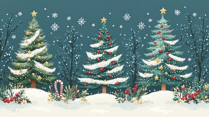 Crafty handmade Christmas embroidery featuring decorated trees, festive charm