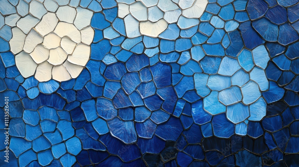 Poster Abstract Blue Mosaic Pattern with Textured Shapes and Variations