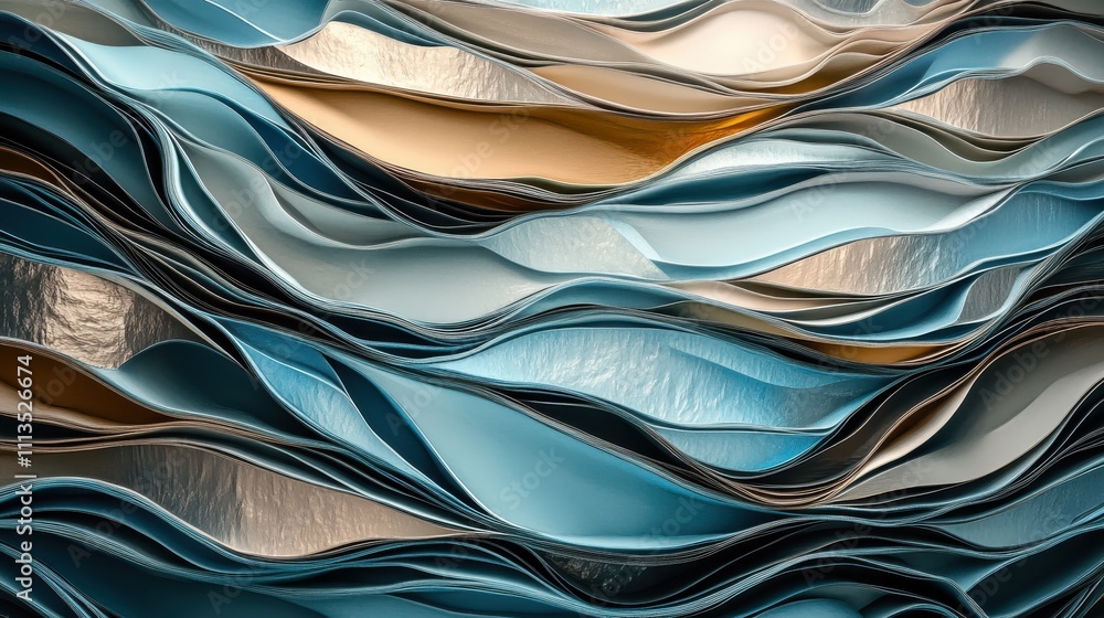 Poster abstract flowing layers of colorful textured paper waves